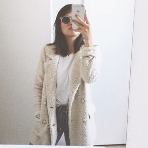 COPY - Beige Long Boucle Coat / Peacoat